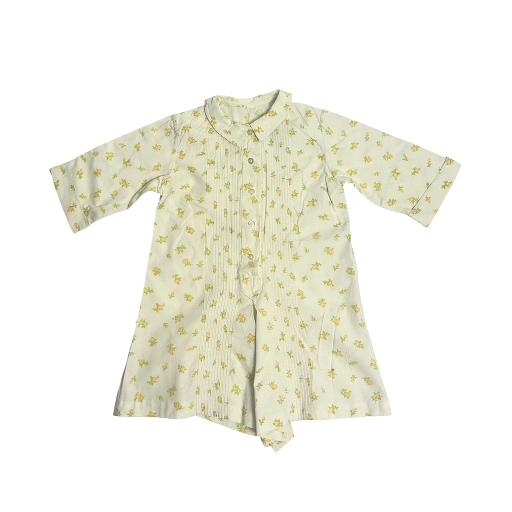 Vintage 40s 50s Floral Pintuck Romper White Yellow Floral Button Front Playsuit